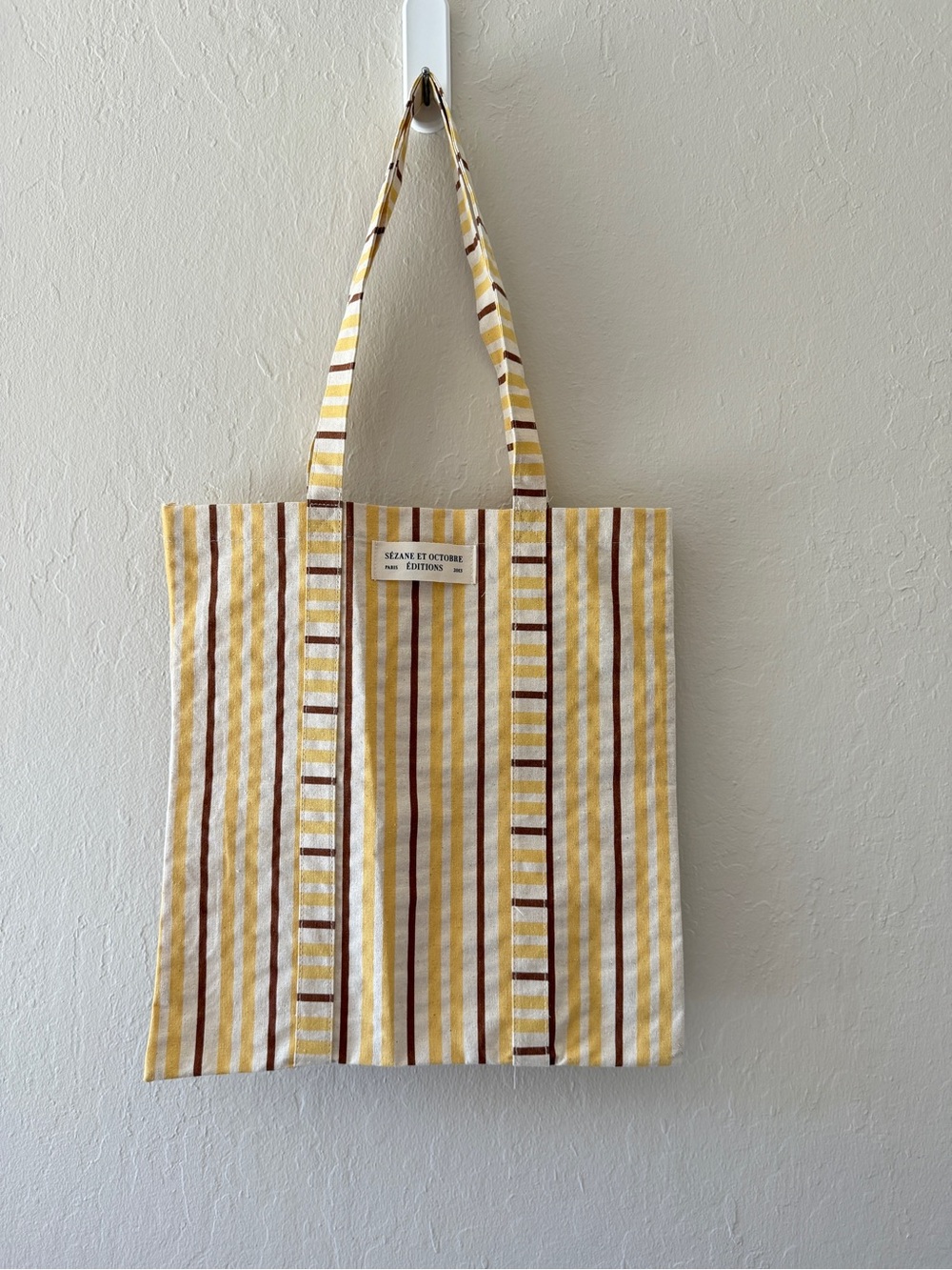 Sezane Striped Canvas Tote Bag in Yellow